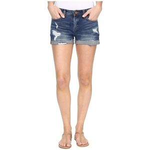 NWT BLANKNYC Fulton Distressed Cuffed Denim Shorts Blue Mid Rise 25
